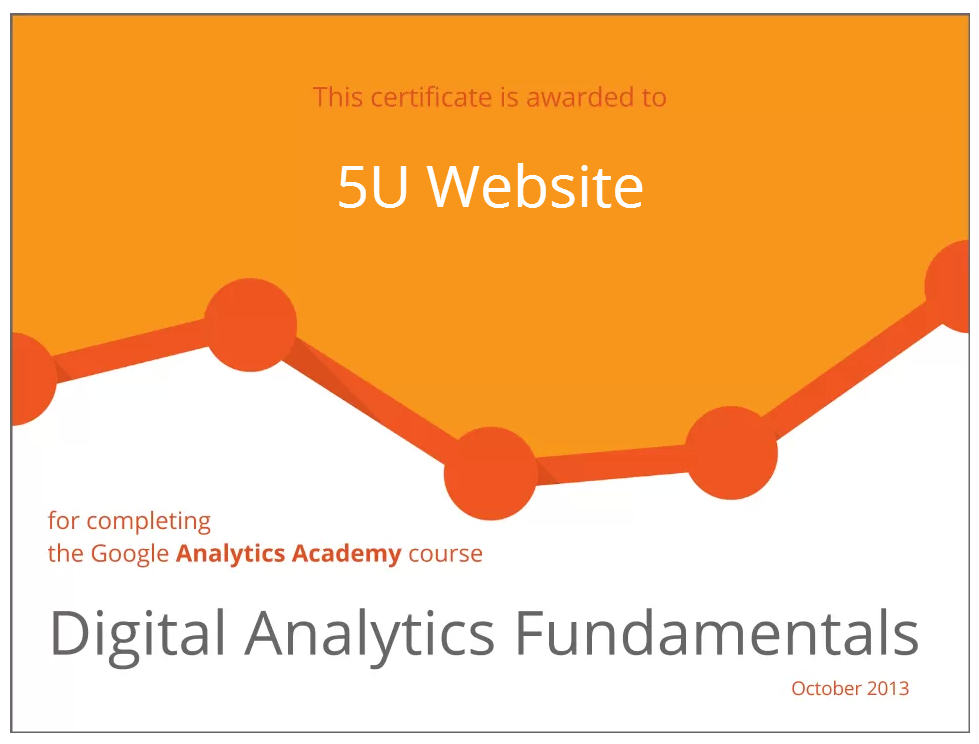 Certificate for Digital Analytics Fundamentals by Google