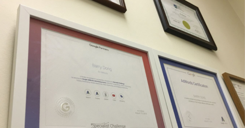 我们收到了Google合作伙伴的5pecialist Challenge证书