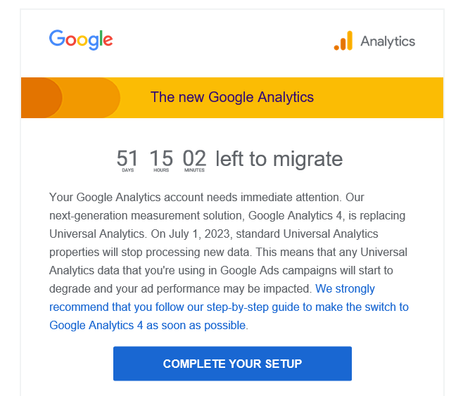 Google Analytics 3 (Universal Analytics) is about to expire and needs to be upgraded to GA4