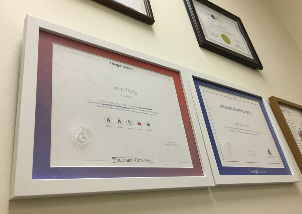 We received the 2015 Google Partners 5pecialist Challenge Certificate