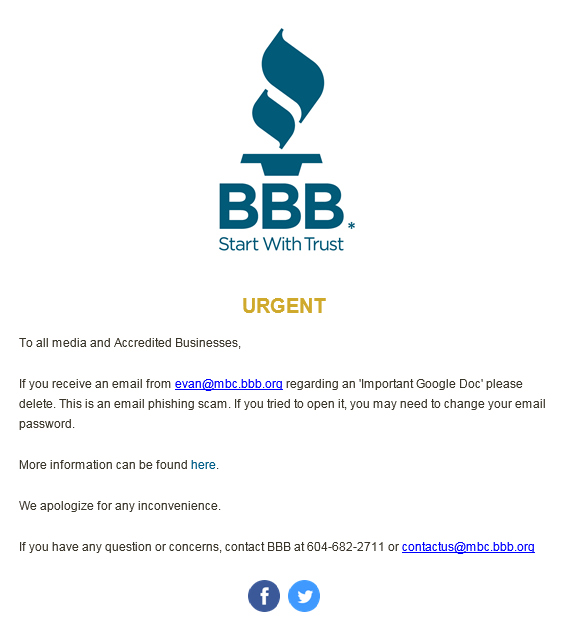 BBB Advisory Email